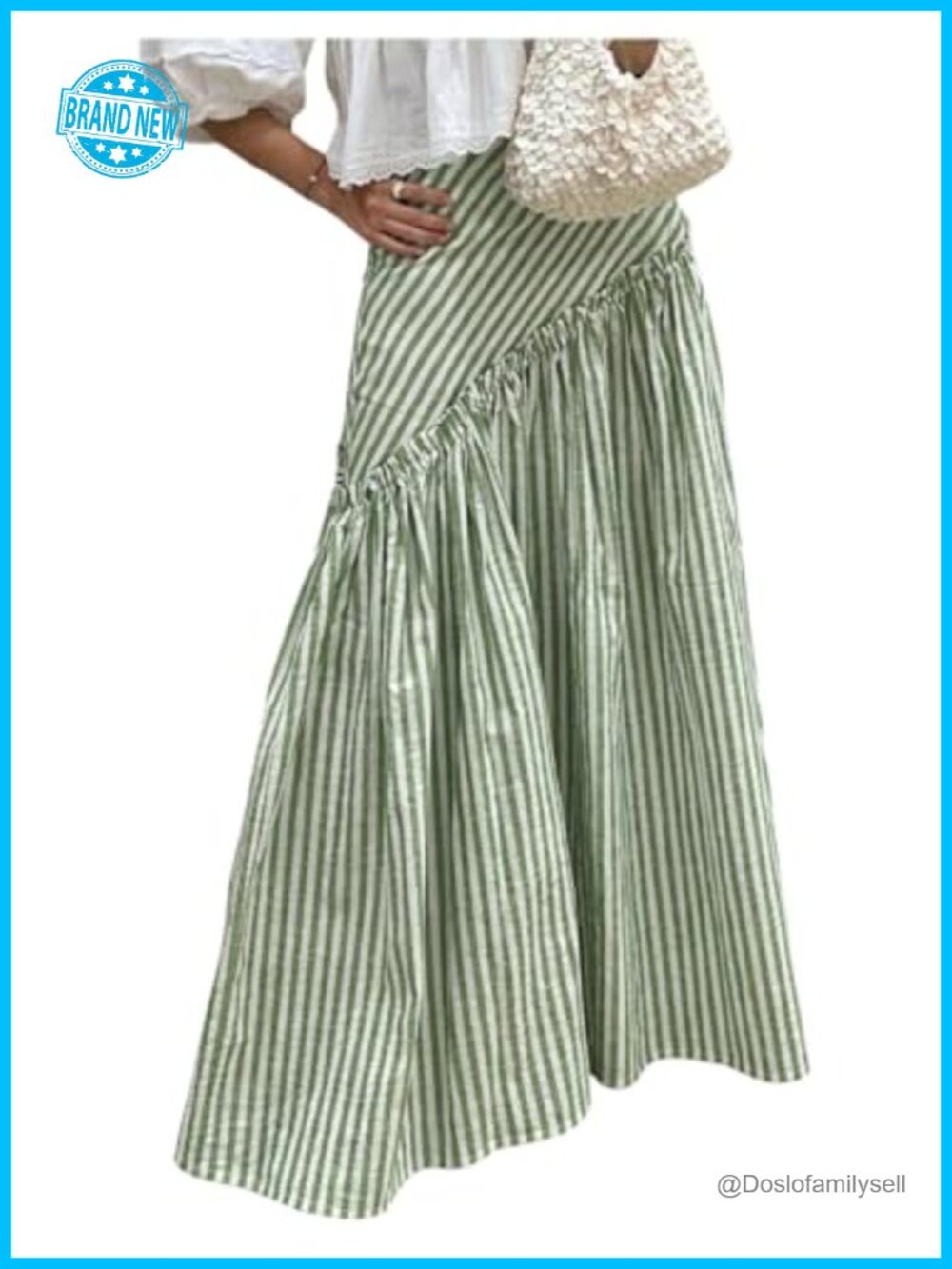 Striped Frill Ruffle A Line Flowy Long Maxi Skirt